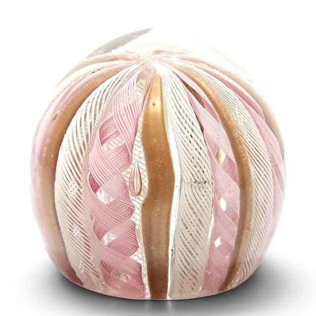 Mid 20th Century Mid Century Murano Zanfirico Latticino Art Glass Paperweight 3" For Sale - Image 5 of 14