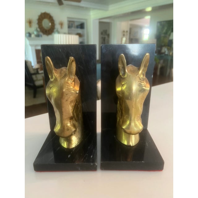 Mid-Century Brass and Marble Horse Bookends, a Pair For Sale - Image 10 of 10