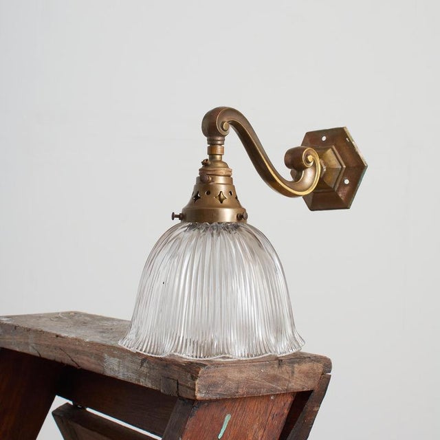 Glass Antique Reclaimed Glass Holophane Wall Light, 1950s For Sale - Image 7 of 8