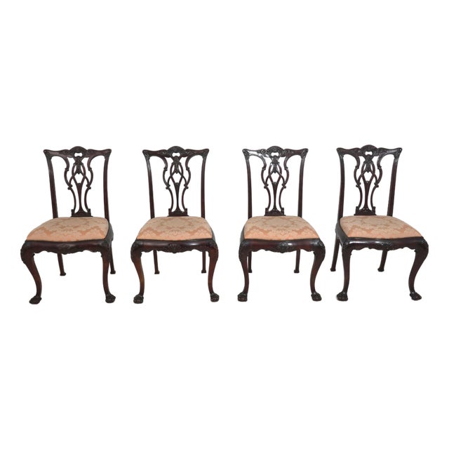 Set of 4 Antique Chippendale Style Mahogany Dining Chairs For Sale