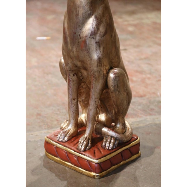 Italian Vintage Italian Silvered Greyhound Dog Sculpture on Red Gilt Base For Sale - Image 3 of 11