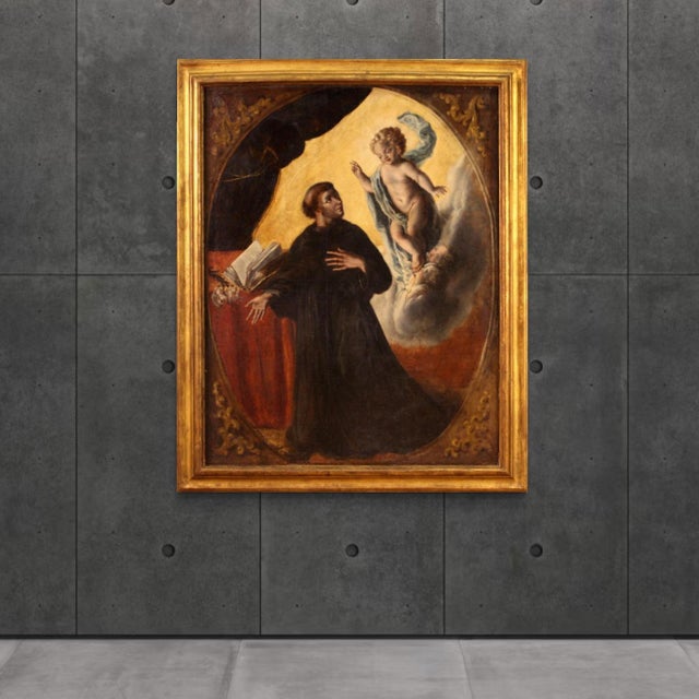 Antique Italian painting from the 18th century. Artwork oil on canvas depicting a religious subject Saint Anthony of Padua...