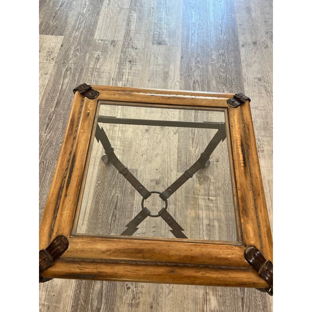 1950s Vintage Jacques Adnet for Hermès Style Forged Iron & Wood Equestrian Buckle Side Table For Sale - Image 5 of 6