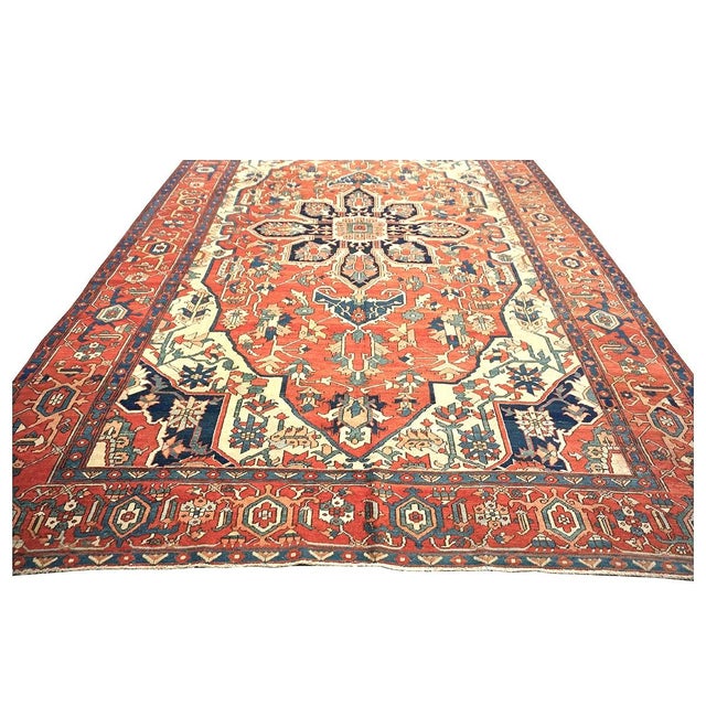 Condition: Antique Circa: 1910s Origin: Persia Design: Serapi Actual size: 9.10x14.8 Thickness: 1/4" Color: Rust, Light...