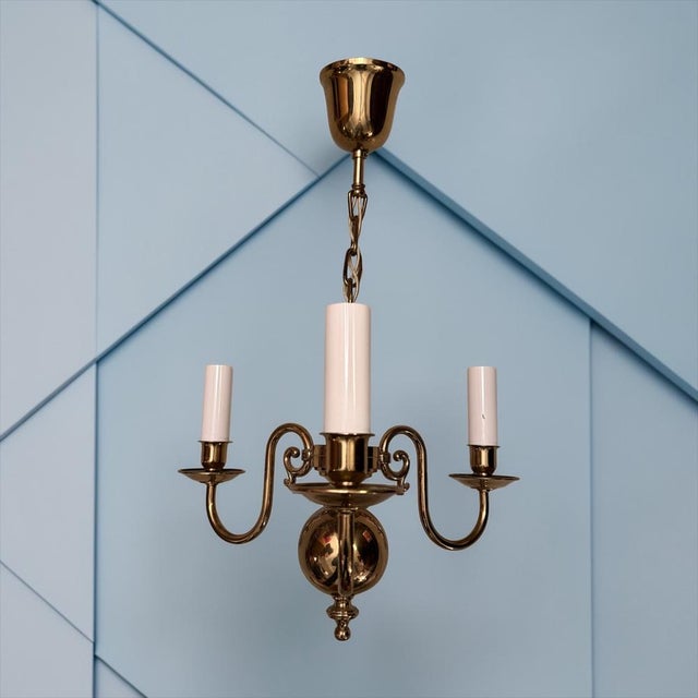 Vintage 3-arm brass chandelier | denmark, mid-20th century decorative chandelier executed in brass with three arms,...