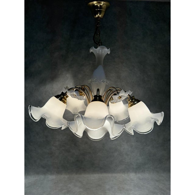 Floral Chandelier with Milk Glass Shades, Germany, 1980s For Sale - Image 11 of 12