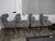 Transitional Four Hands Designer Dining Chairs- Set of 4. Grey Fabric- Nailhead Trim For Sale - Image 3 of 7