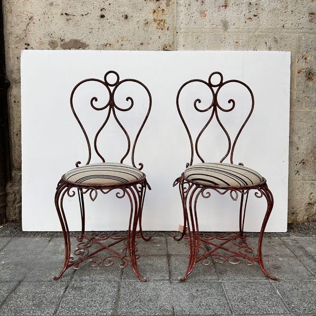 Vintage French Art Nouveau Chairs in Wrought Iron, 1930s, Set of 2 For Sale - Image 4 of 18