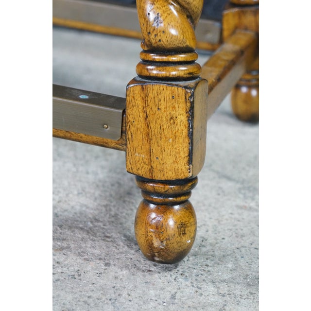 2 Vintage Spanish Revival Country French Barley Twist Stools Rush Saddle Seats For Sale - Image 9 of 17