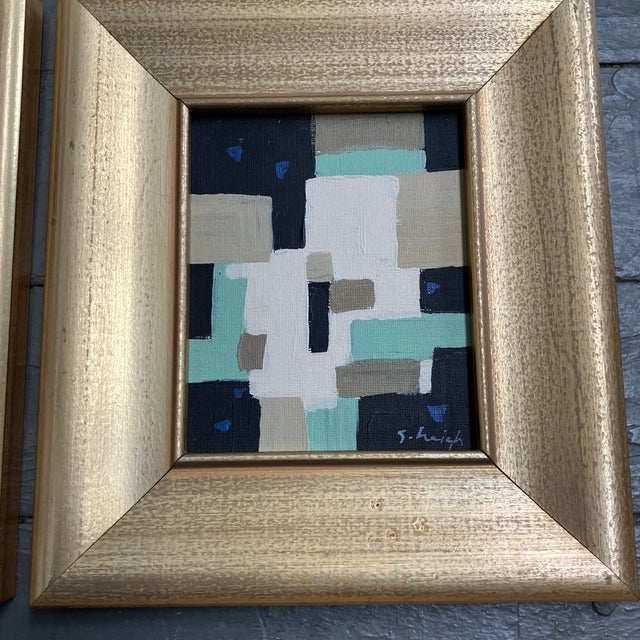 Abstract Contemporary 2 Original Stephen Heigh Abstract Small Paintings “Urban1&2” Framed-a Pair For Sale - Image 3 of 5