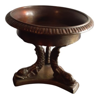 Antique 1900 French Style Solid Bronze Fish Figural Pedestal Bowl. For Sale