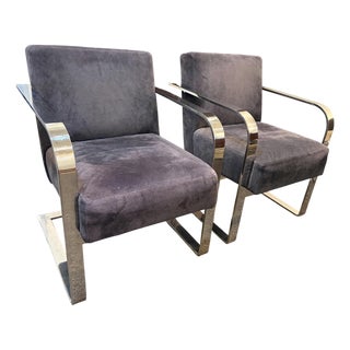 1990s Ralph Lauren Penthouse Modern Chrome and Suede Lounge Chairs For Sale