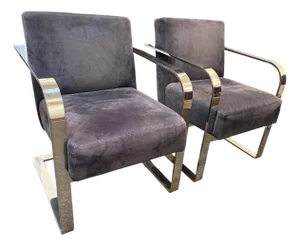 1990s Ralph Lauren Penthouse Modern Chrome and Suede Lounge Chairs