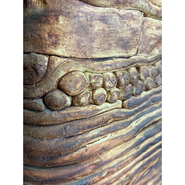 1970s Vintage 1970s Beige Hand Build Coil Mid Century Stoneware Planter/ 70s Huge Art Vessel /Modernist Ceramic Art Studio Pottery For Sale - Image 5 of 10