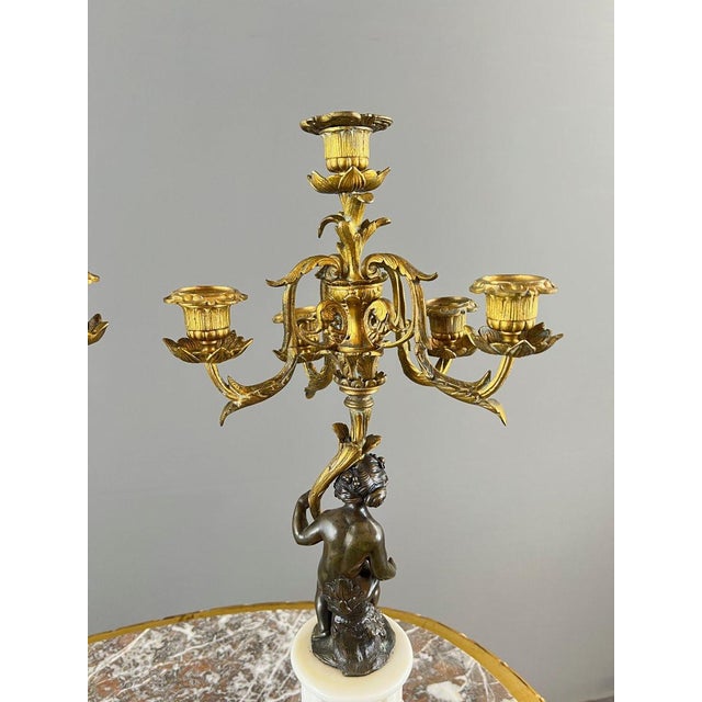 Napoleon III Bronze and Marble Candelabra, Set of 2 For Sale - Image 9 of 13