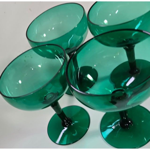 Tall Emerald Champagne Coupes- Set of Four For Sale - Image 14 of 15