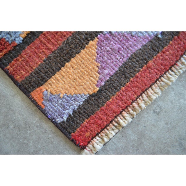 1960s Vintage Hand-Knotted Primitive Turkish Rug Runner Ancient Alien Motif - 2′8″ × 10′8″ For Sale - Image 11 of 13