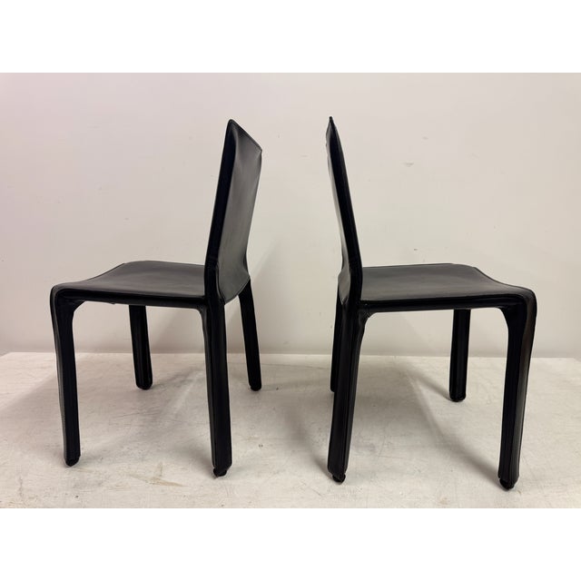 Vintage Black Leather Cab Dining Chairs by Mario Bellini for Cassina, 2000s, Set of 6 For Sale - Image 12 of 18
