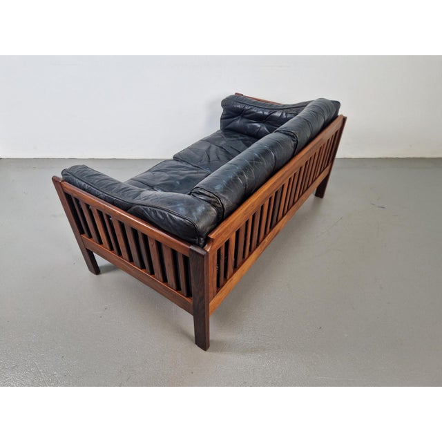 Mid-Century Modern Scandinavian Monte Carlo Sofa in Black Leather and Wood by Ingvar Stockum, 1965 For Sale - Image 12 of 18