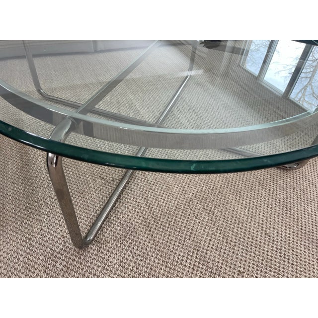 1990s Round Chrome and Thick Glass Coffee Table For Sale - Image 4 of 11