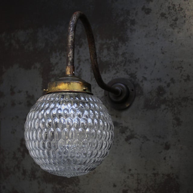 Mid-Century Brass Clear Glass Cast Iron Sconces Wall Light For Sale - Image 5 of 7