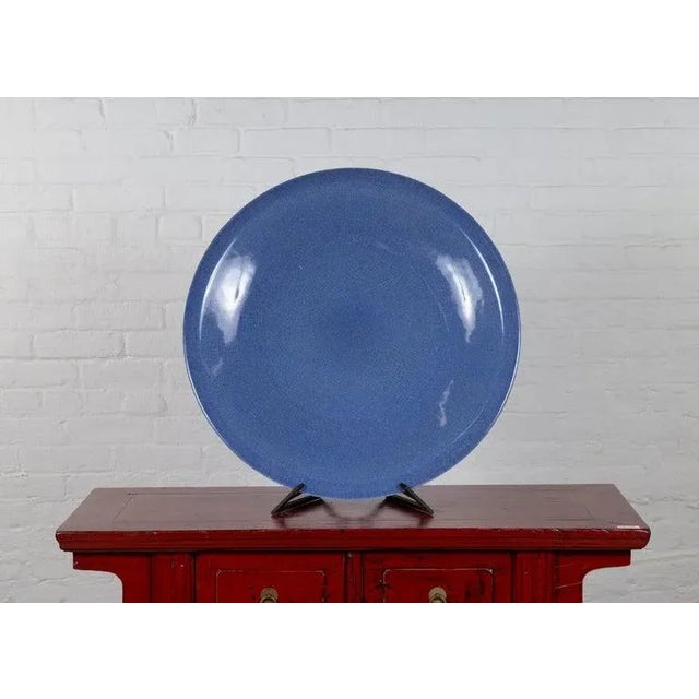 Ceramic Vintage Chinese Blue Ceramic Charger Plate from the 1980s For Sale - Image 7 of 10