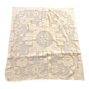 36" X 32" Vintage Small Table Cloth Ivory Floral Farmhouse Traditional Victorian Edwardian Square 36" X 32"