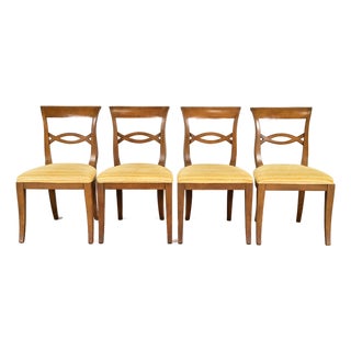 Kindel Furniture Style Regency Carved Walnut Dining Chairs, Set of Four For Sale