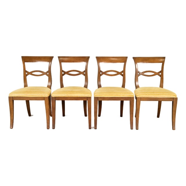 Kindel Furniture Style Regency Carved Walnut Dining Chairs, Set of Four For Sale
