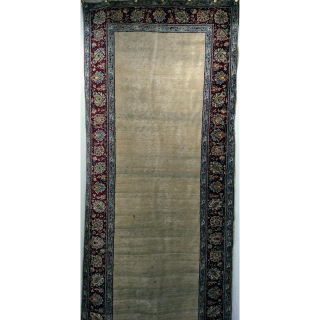 Tan Vintage Persian Khorassan Runner Rug, Hand-Knotted Wool, Open Pattern, Ivory & Burgundy, 4x23 For Sale - Image 8 of 15