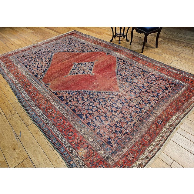 Antique Malayer Rug, Hand-Knotted Wool, Geometric Pattern, 8x12, Terracotta & Navy For Sale In Chicago - Image 6 of 16