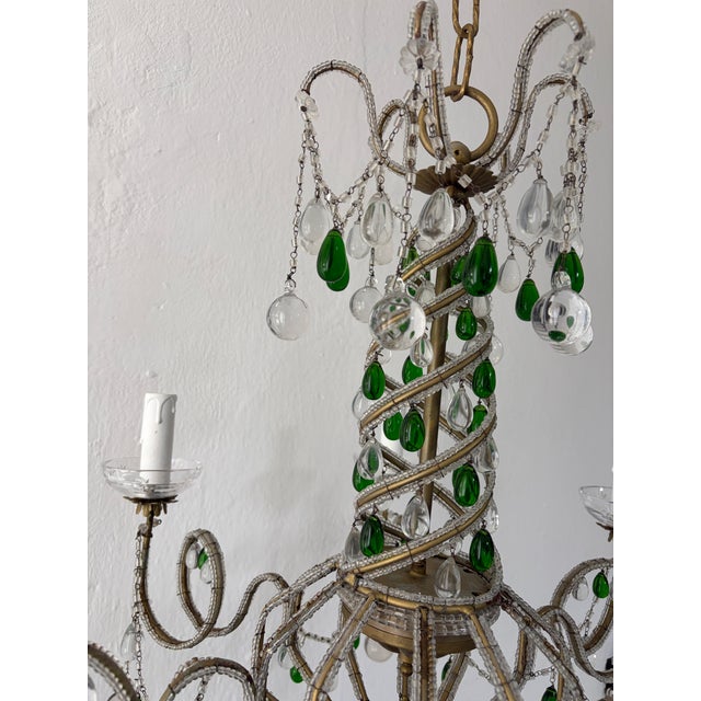 French Maison Baguès Murano Green Drops Beaded Scrolls Chandelier Rare C 1940 For Sale - Image 18 of 18
