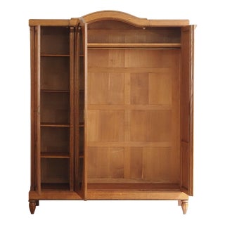 Large Art Nouveau 3-Door Wardrobe in Oak with Oval Mirror For Sale