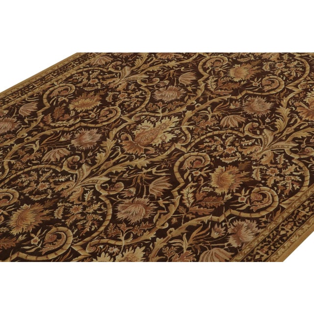 Rug & Kilim Rug & Kilim’s European Tudor Style Kilim in Brown With Gold Floral Pattern For Sale - Image 4 of 7