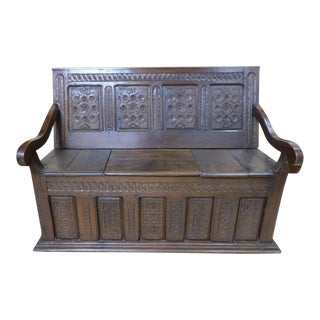 Late 19th Century Antique Renaissance Oak Bench For Sale