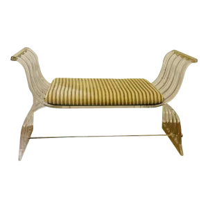 1970s Modernist Lucite & Brass Bench in the Manner of Charles Hollis Jones