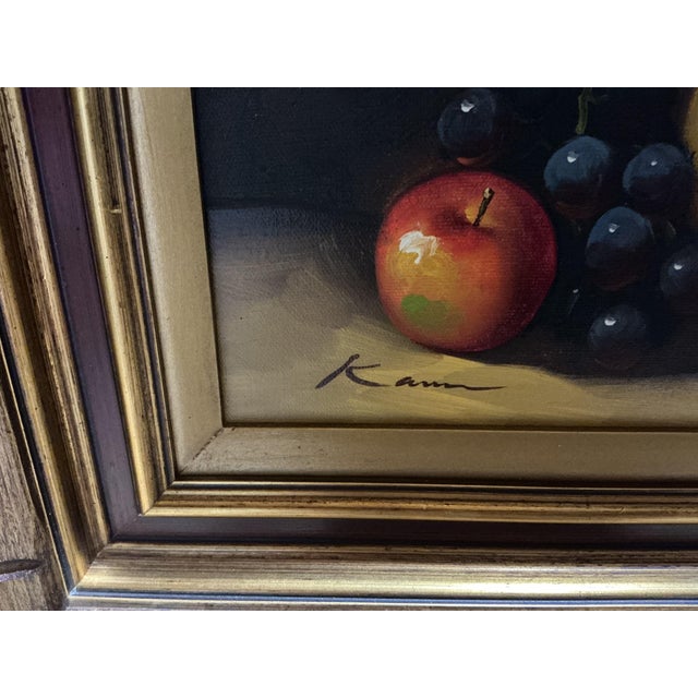 Pair of Mid-Century Still Life Oil Paintings Signed Kance in Carved Gilt Wooden Frames For Sale In Chicago - Image 6 of 11