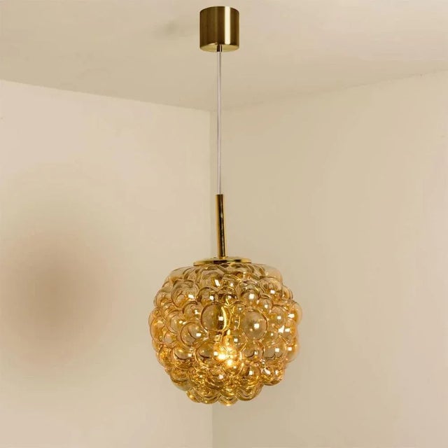 Vintage German Bubbled Glass and Brass Pendant by Helena Tynell, 1970 For Sale - Image 10 of 15