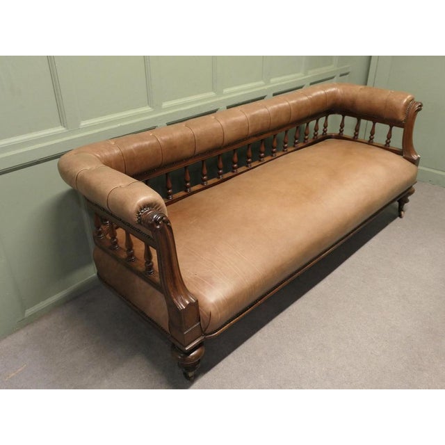 Long Victorian Open Arm Chaise in Leather For Sale - Image 5 of 8