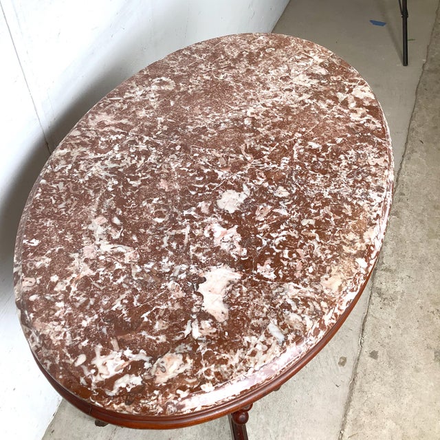Victorian Revival Marble Top Center Table With Carved Walnut Pedestal Base For Sale In Philadelphia - Image 6 of 18
