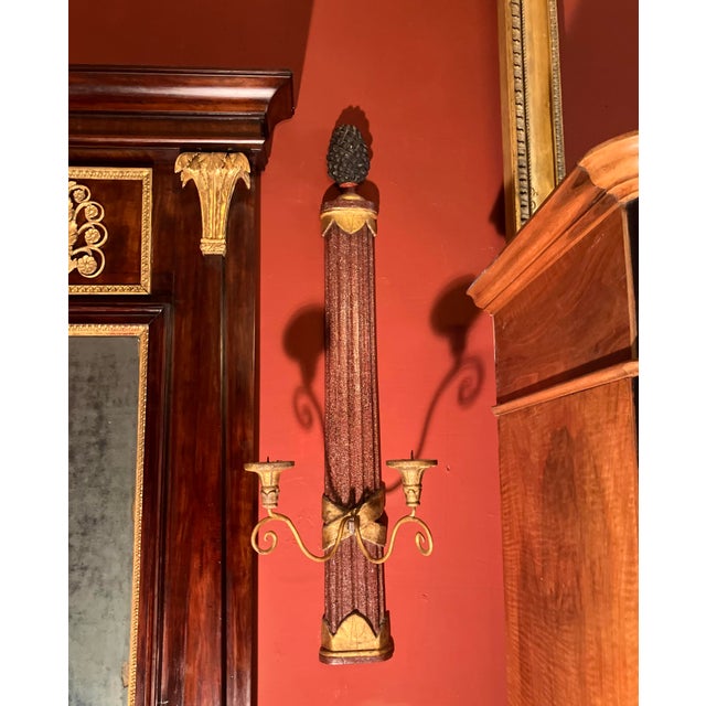 Large Tuscan Empire Giltwood and Faux Porphyry Wall Sconces, Set of 2 For Sale - Image 10 of 15
