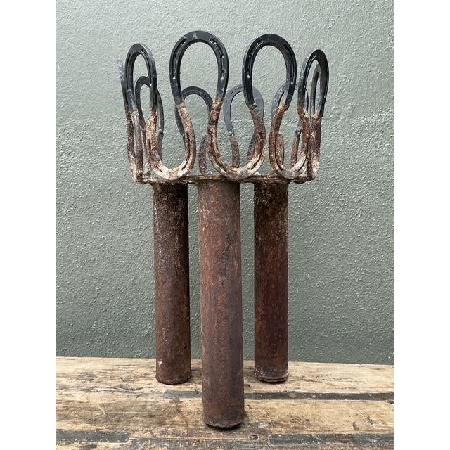 Burnt Umber Vintage Rusty Horseshoe Tall Plant Stand For Sale - Image 8 of 12