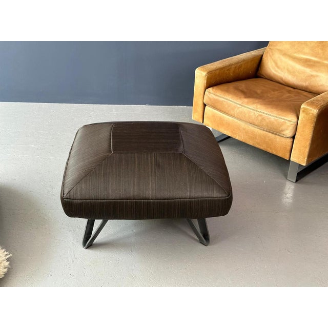Modern Pouf with Black Square Pillow and Iron Legs For Sale - Image 3 of 5