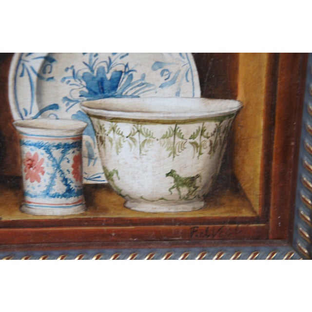 Late 20th Century Fabrice De Villeneuve Trompe l'Oeuil China Cupboard Still Life Oil Painting 19" For Sale - Image 4 of 12