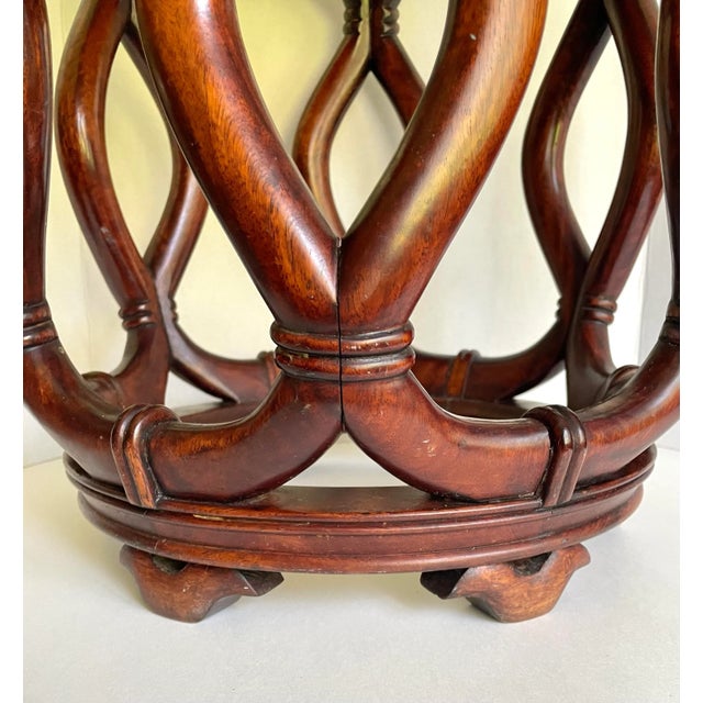 Mid 20th Century Chinese Asian Hardwood Carved Drum Stool For Sale - Image 4 of 11
