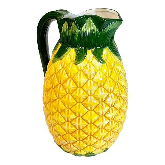 1980s Vintage Boho Chic Coastal Trompe L’Oeil Pineapple Pitcher For Sale