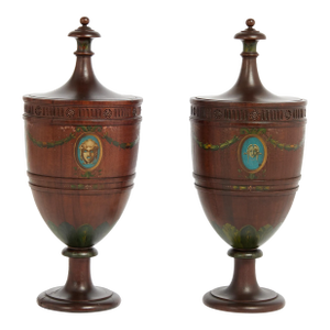Pair of Antique English Edwardian Cutlery Urns or Knife Boxes