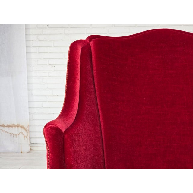 Danish Highback Armchair in Velour with Ash Legs, 1970s For Sale - Image 4 of 18