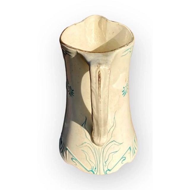 Cream Antique French Art Nouveau Majolica Pitcher by Saint Amand Et Hamage Nord For Sale - Image 8 of 9