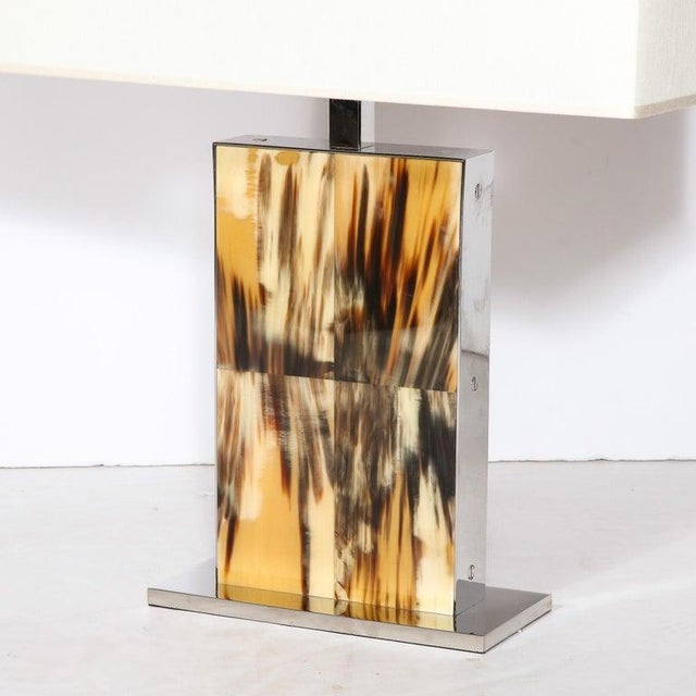 Modern Modernist Rectilinear Table Lamps in Paneled Horn and Polished Nickel For Sale - Image 3 of 12